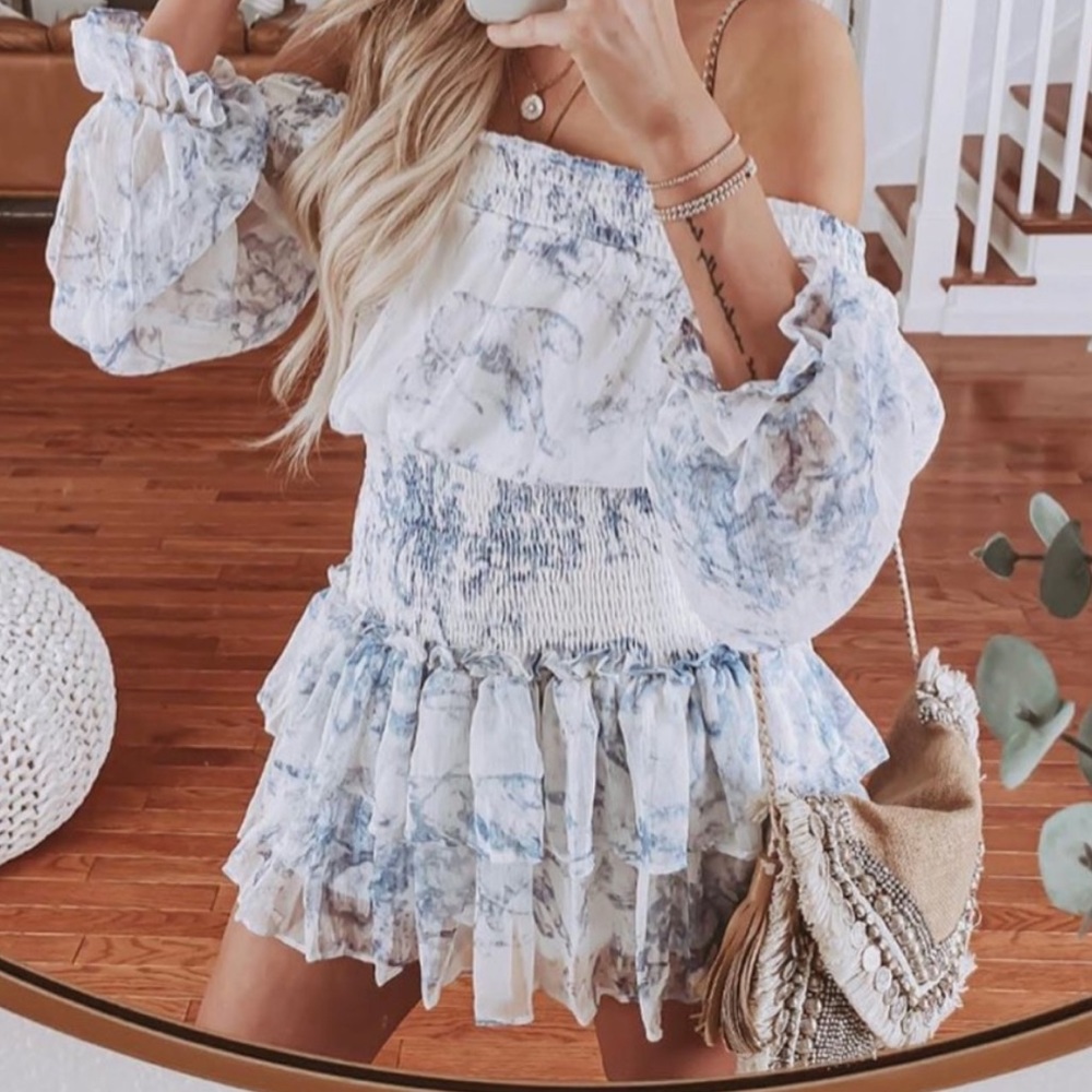 Vici Dolls Off the Shoulder Smocked Ruffle Dress